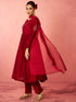 Women's Maroon Silk Anarkali Kurta Set